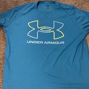 Under Armour Men's Teal and Yellow Logo Tee